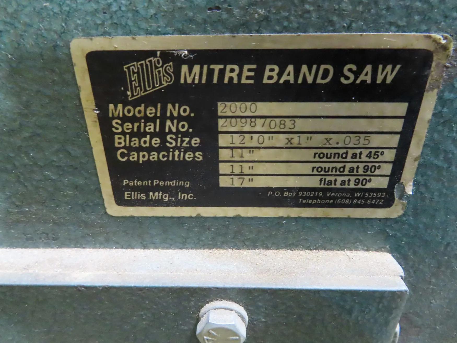1 NEW ELLIS MITRE BAND SAW, MODEL 2000 Smith Machinery Company, Inc.