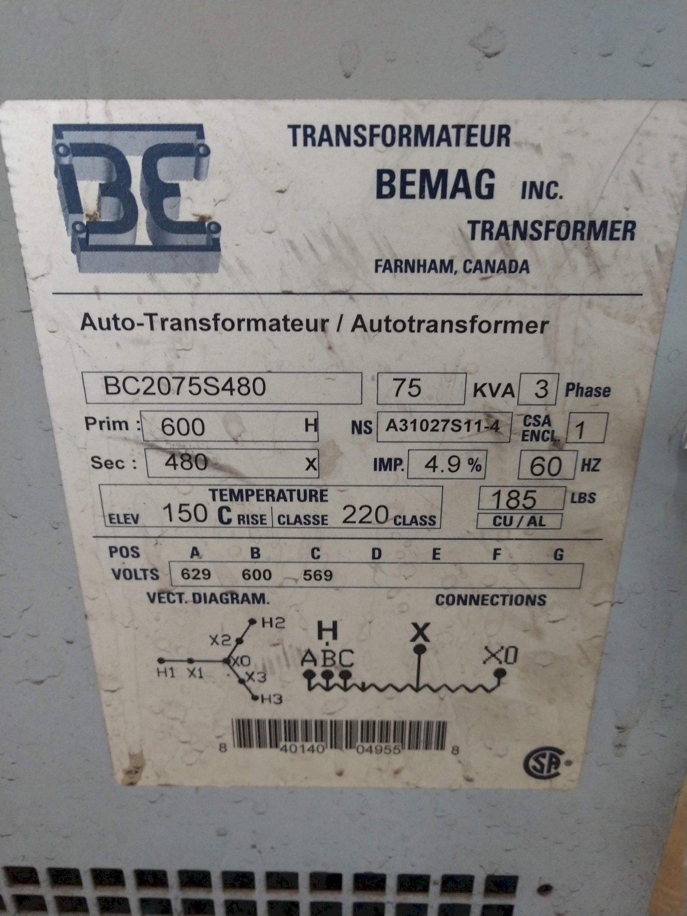 75 KVA BEMAG TRANSFORMER: STOCK #10823
