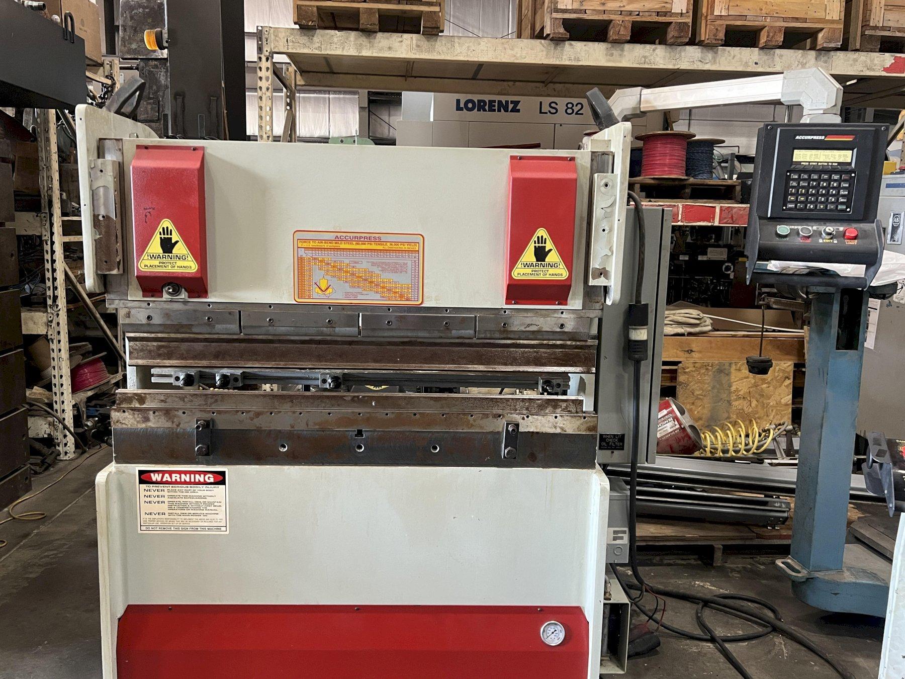 25 TON X 4' ACCURPRESS HYDRAULIC CNC PRESS BRAKE, MODEL 7254, ETS 250 CONTROL, 1998