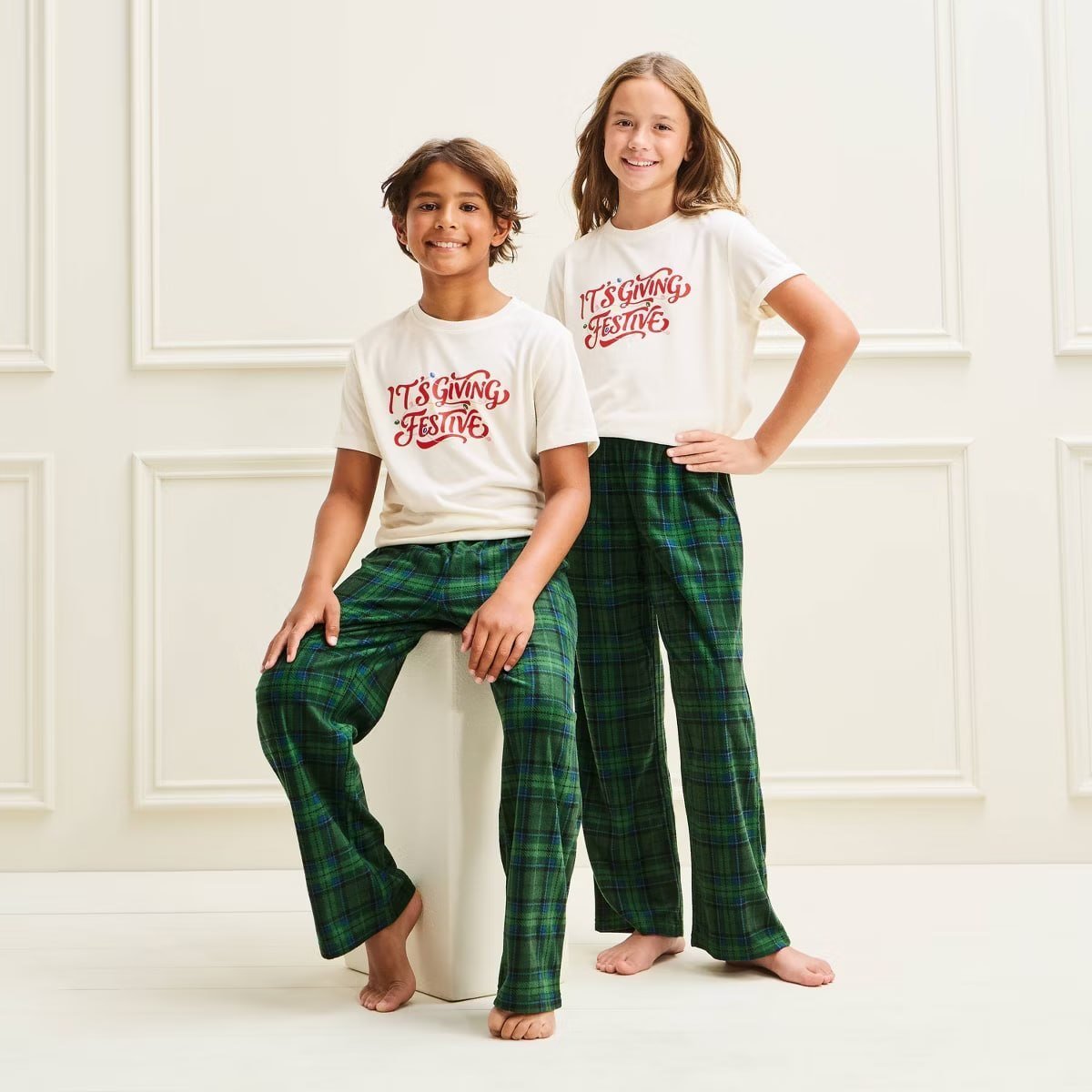 target Kids' Holiday Plaid Microfleece Matching Family Pajama Pants - Wondershop™ Green XS