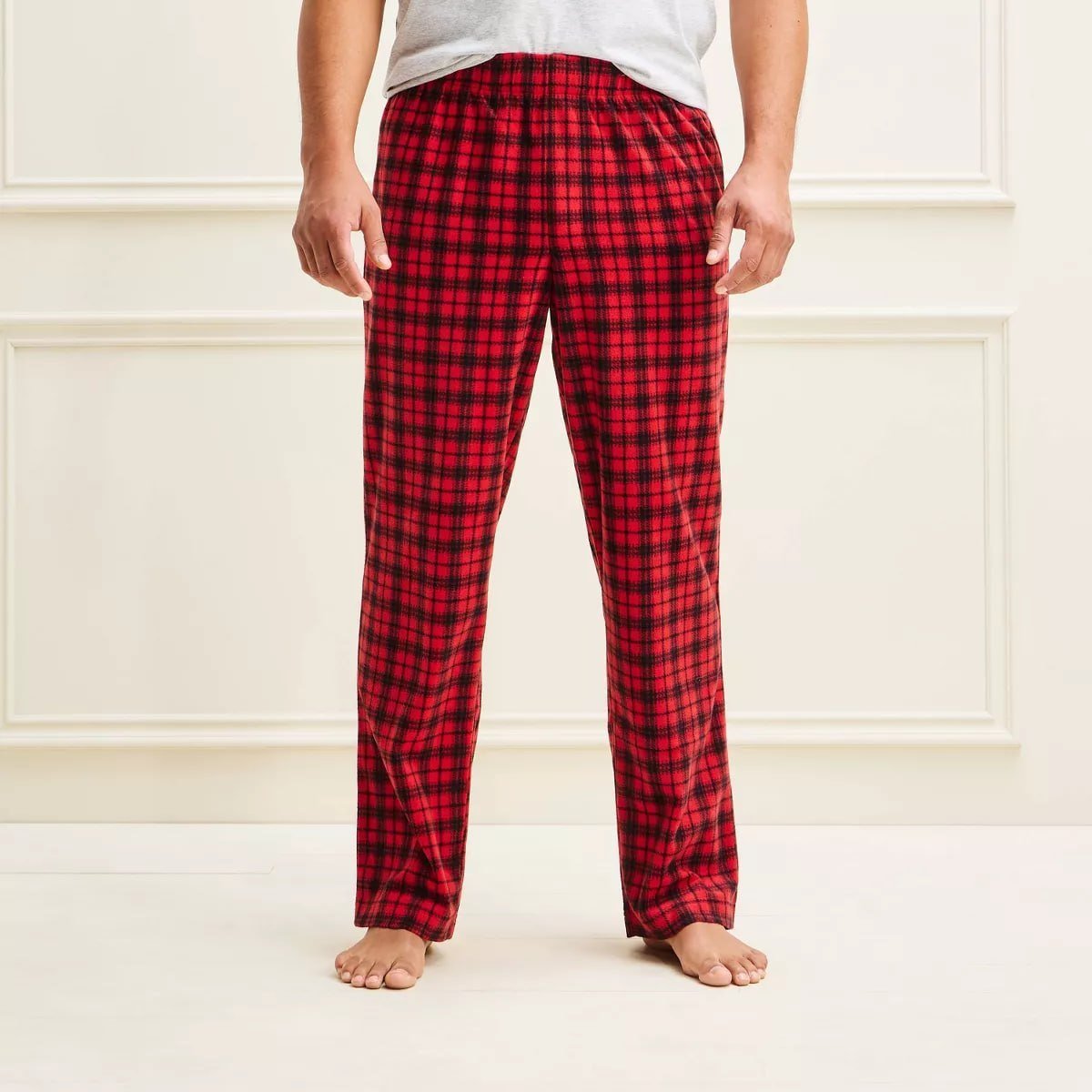 target Men's Holiday Classic Plaid Microfleece Matching Family Pajama Pants - Wondershop™ Red and Black S