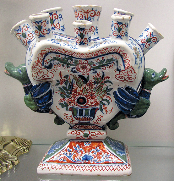 Mark Allen of Laconia, New Hampshire, asked $5500 for this Dutch Delft flower holder, circa 1700.