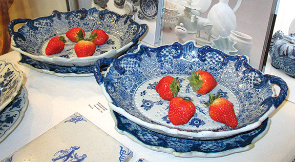 A pair of colanders with underplates, circa 1740, Lampetkan factory, $9500 from Léon-Paul van Geenen.