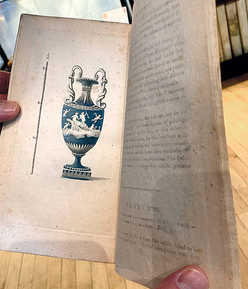 This copy of Wedgwood’s 1787 trade catalog, the last published in his lifetime, illustrates a vase similar to one Harwood “Woody” Johnson of circa 1775 had for sale. He believes the illustration depicts the vase sent to the Chinese emperor in 1792 in an attempt to open trade with China. The catalog was $5100; the vase was offered for $31,000.