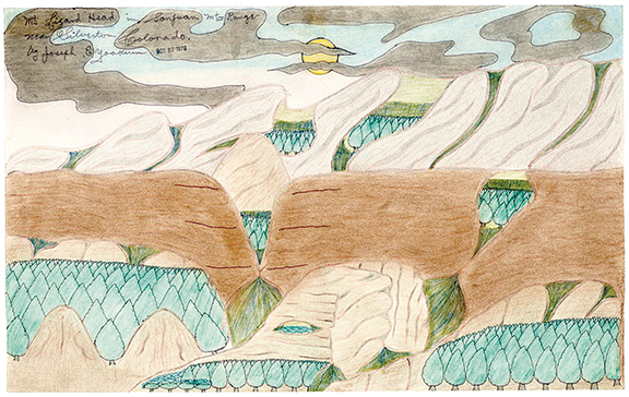 This drawing by Joseph Yoakum (1890-1972), Mt. Lizard Head in San Juan Mtn Range near Silverton Colorado, 1970, elicited bids from the Internet and two phones. Estimated at $6000/9000, the 11¾