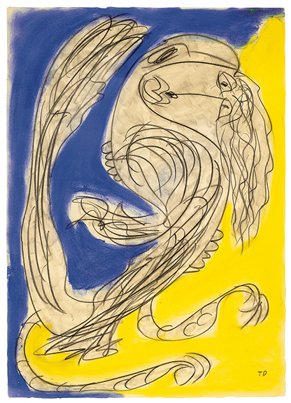 Holding Tight, 1994, by Thornton Dial (1928-2016), property from the William Louis-Dreyfus Foundation, sold for $10,000 to a phone bidder. The charcoal and pastel on paper, initialed &ldquo;TD&rdquo; lower right, 41&frac14;