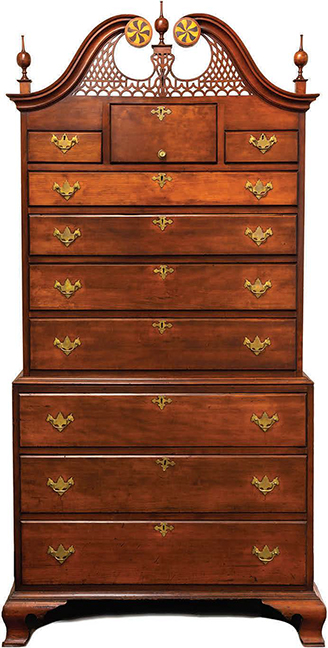 A RARE CHIPPENDALE CHERRY CHEST ON CHEST, ATTR, TO ELIPHALET CHAPIN $8,000-$12,000