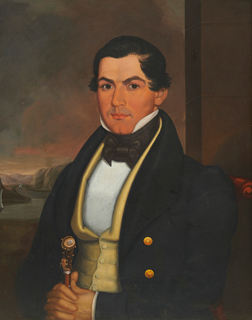 Isaac Sheffield, Self Portrait as a Sea Captain, oil on panel, 30 1/2 x 24 1/2 in., $3,000–5,000.