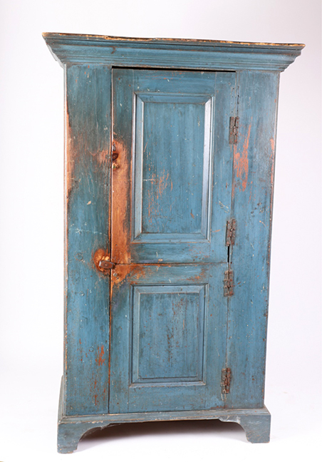 Federal Paneled (2) Door Cupboard in Blue Paint. Provenance: Ex-Roger Bacon Collection