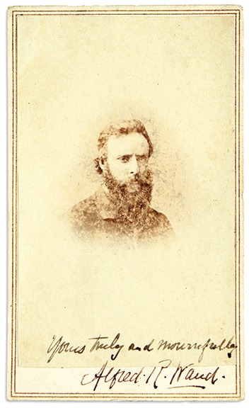 A signed and inscribed carte de visite of London-born Alfred Rudolph Waud (1828-1891), a celebrated American Civil War sketch artist, went for $1625 (est. $500/750). “Yours truly and mournfully, Alfred R. Waud” wrote the artist on the 3½