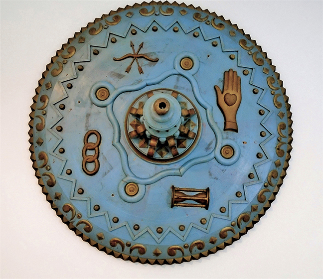 A very unique carved chandelier medallion from a Baltimore Lodge. In all-original condition and painted surface. It is 40