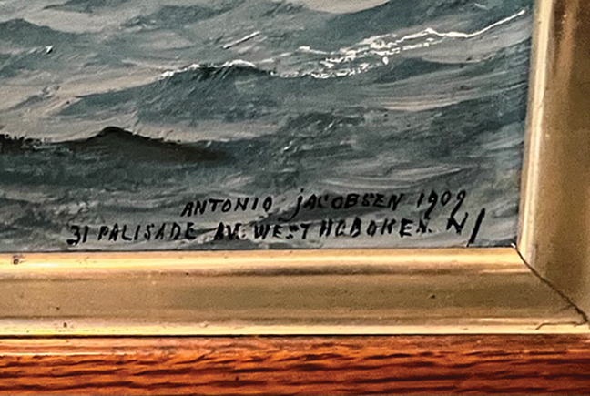 Antonio Jacobsen of the James B. Blake, Bath, ME. Oil on board, 24 x 36 in.