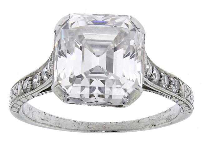 Art Deco 3 Ct. Asscher Cut Diamond Ring Ca. 1925