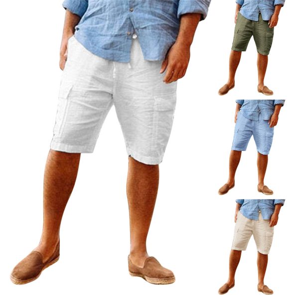 Men's Casual Vacation Beach Hawaiian Cotton Linen Multi-pocket Workwear Shorts - Image 4