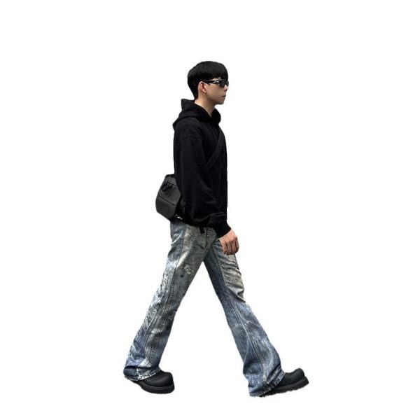 Men's Loose Wide-leg Pants Denim Dirty And Dyed With Waste Soil - Image 5