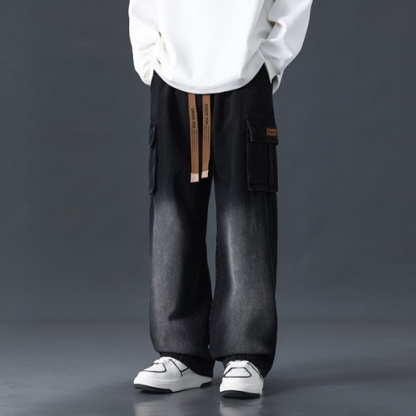 Loose Straight Wide-leg Pants Draping Gradient Washed Jeans For Men - Image 6