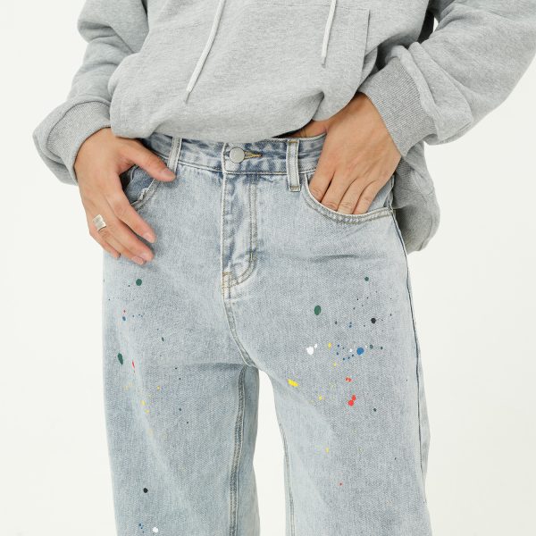 Paint Splash Blue Straight Loose Jeans - Image 5