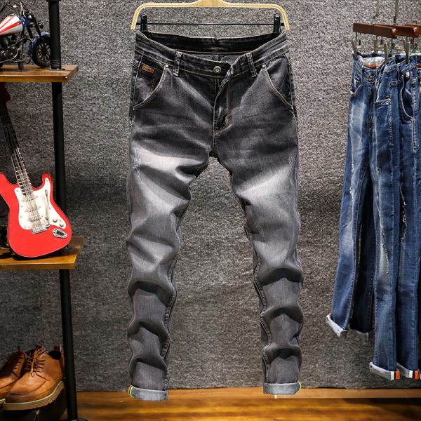 Men's Denim Trousers Solid Color Slim Casual Retro - Image 3