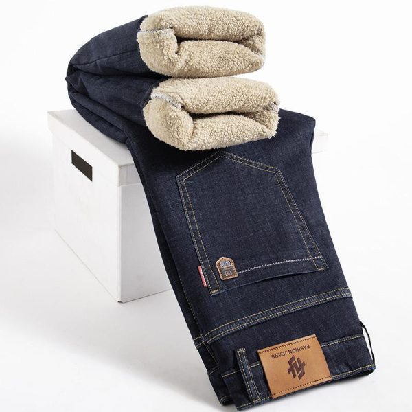 Fleece-lined Thickened Men's Loose Straight Trousers New - Image 3