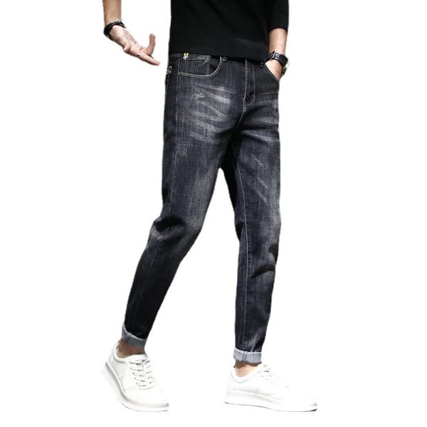 Men's Thin Slim Fit Small Feet Casual Black Long Pants - Image 5