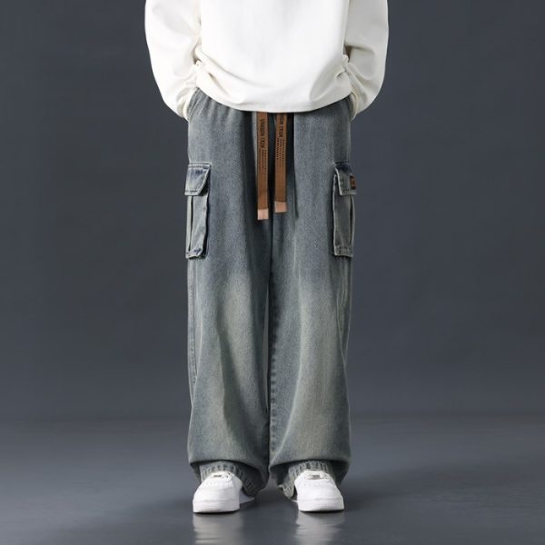 Loose Straight Wide-leg Pants Draping Gradient Washed Jeans For Men - Image 8