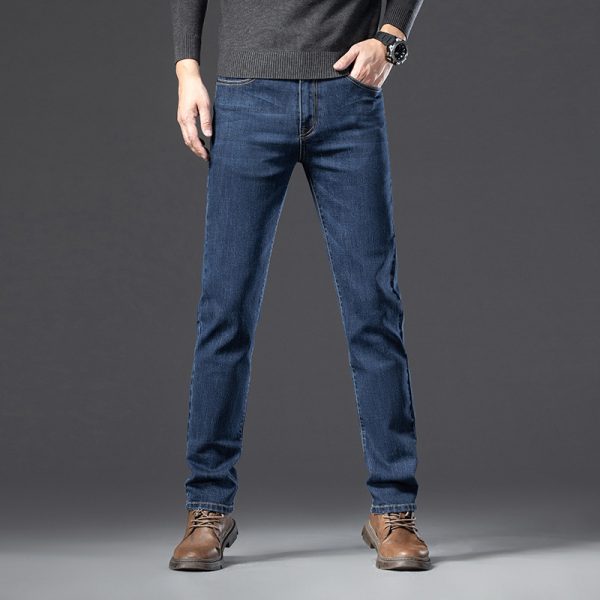 Fleece Padded Jeans Men's Straight Slim Elastic Thickening - Image 4