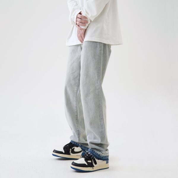 Men's Light Washed Loose Straight Leg Jeans - Image 4