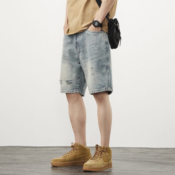 Men's Straight Ripped Denim Shorts - Image 3
