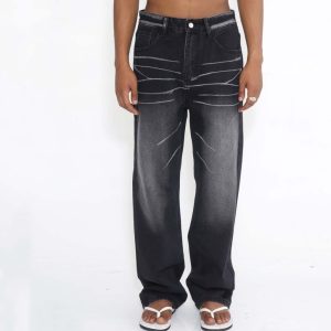 Four Seasons New Retro Hong Kong Style Straight Loose Personality Jeans