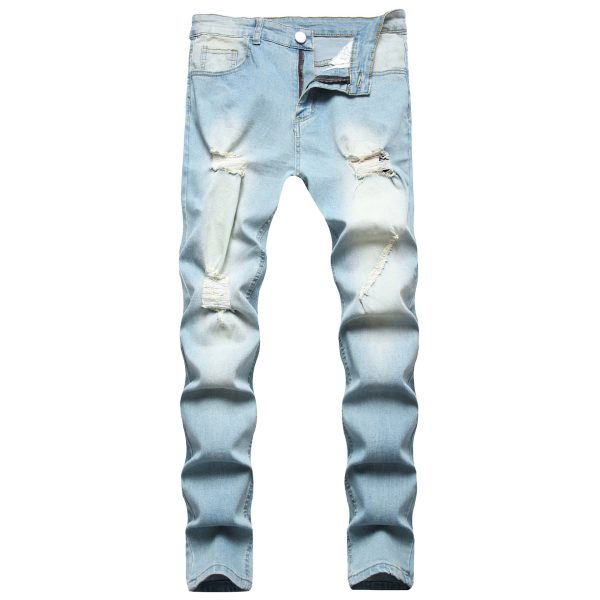 Men's Small Feet Jeans European And American Frayed Casual Slim Jeans - Image 5