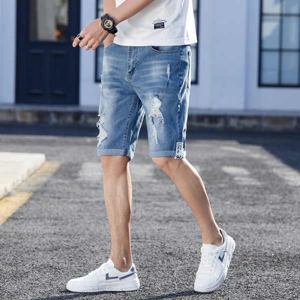 Men's Loose Hole Denim Shorts - Image 3