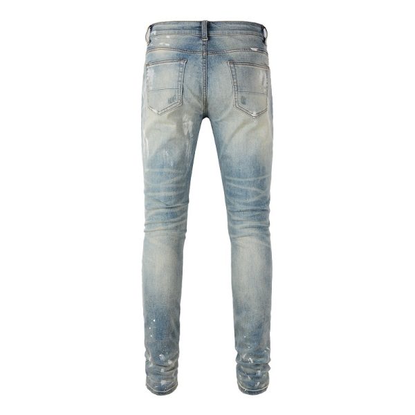 Men's Jeans Slim Slim Feet With Holes Pasted Cloth Casual Trouser - Image 3