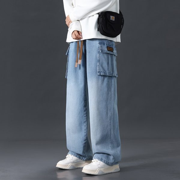 Loose Straight Wide-leg Pants Draping Gradient Washed Jeans For Men - Image 4