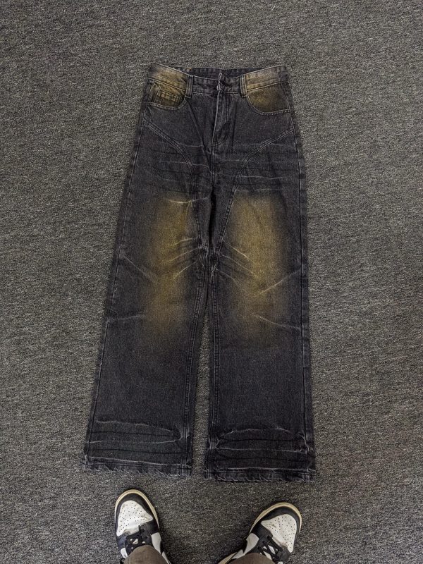 Niche Retro Washed Straight Deconstructed Jeans - Image 3