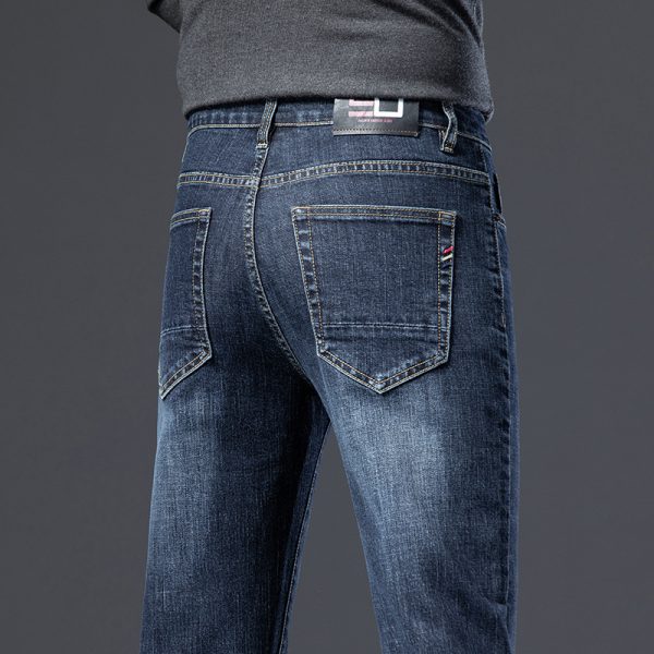 Fleece Padded Jeans Men's Straight Slim Elastic Thickening - Image 2