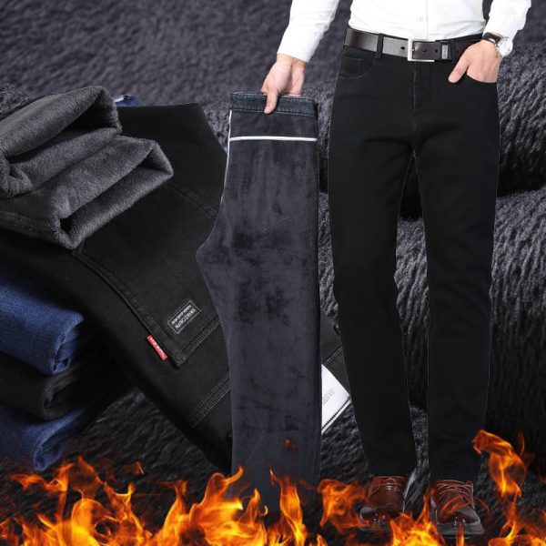 Winter Black Jeans Men's Fleece-lined Thickened - Image 4