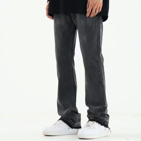 Micro Flared Foot Fringe Worn Jeans Men's Ins - Image 4