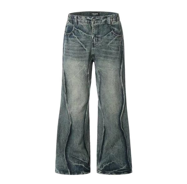 Lightning Pattern Straight Loose Casual American Street Stitching Profile Jeans Men - Image 7