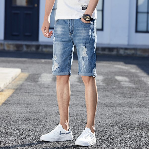 Men's Loose Hole Denim Shorts - Image 6