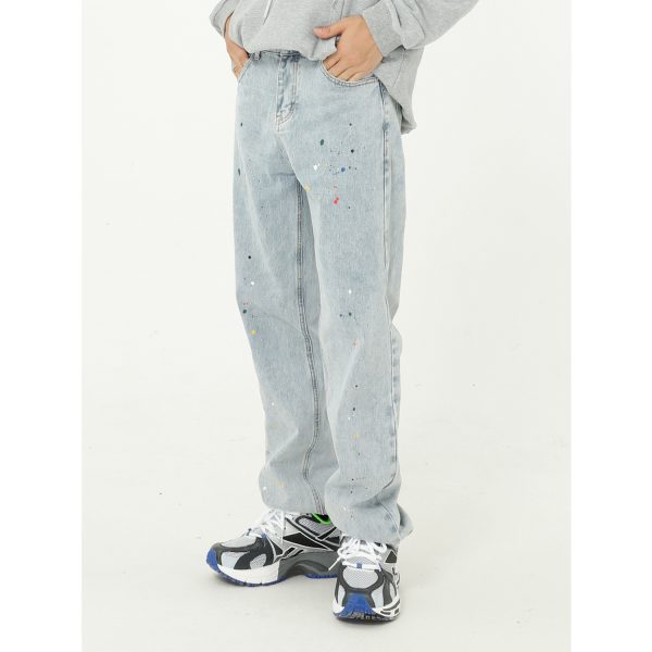 Paint Splash Blue Straight Loose Jeans - Image 4