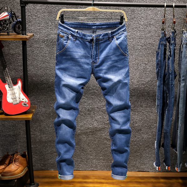 Men's Denim Trousers Solid Color Slim Casual Retro - Image 4