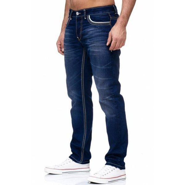 Men's White Distressed Mid-rise Loose Straight-leg Jeans - Image 3