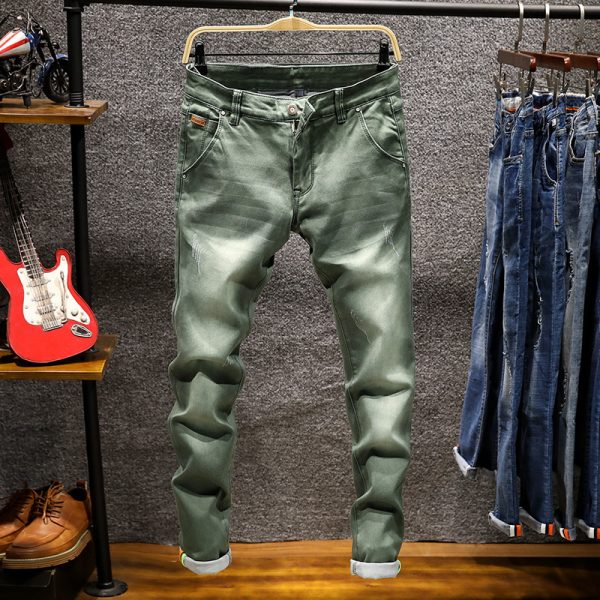 Men's Denim Trousers Solid Color Slim Casual Retro - Image 6
