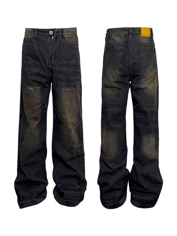 Niche Retro Washed Straight Deconstructed Jeans - Image 2
