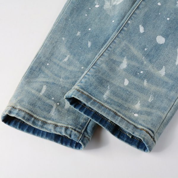 Men's Jeans Slim Slim Feet With Holes Pasted Cloth Casual Trouser - Image 6