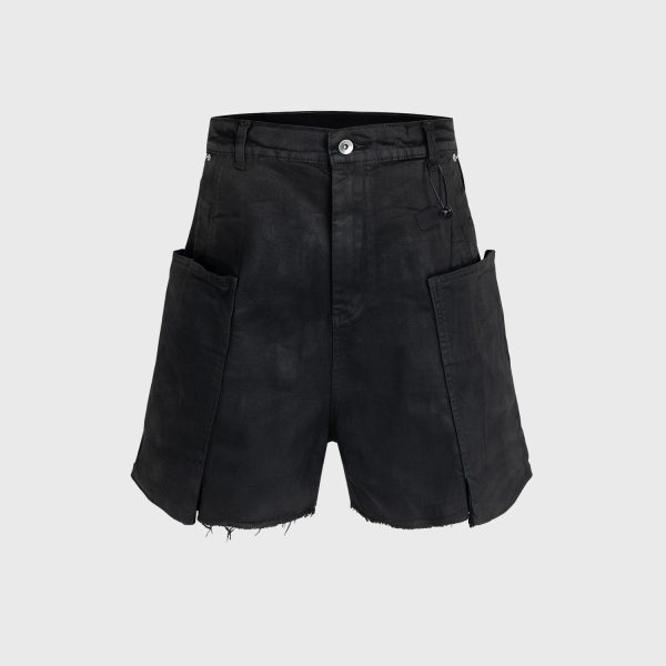Men's Brush Wax Coating Burr Dark Overalls Denim Shorts - Image 6