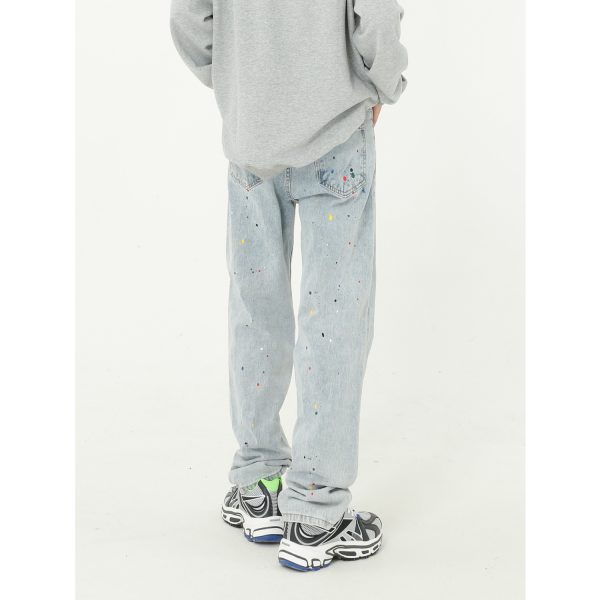 Paint Splash Blue Straight Loose Jeans - Image 3