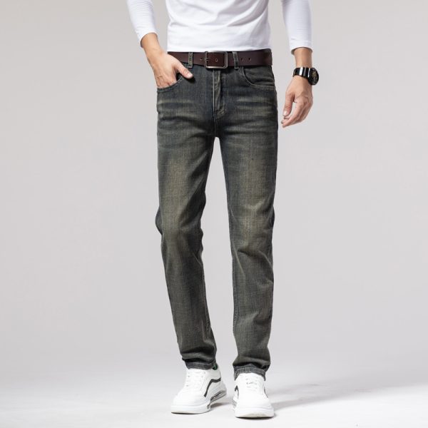 Men's Straight Stretch Slim Retro Running Volume Versatile Retro Men's Long Jeans - Image 2