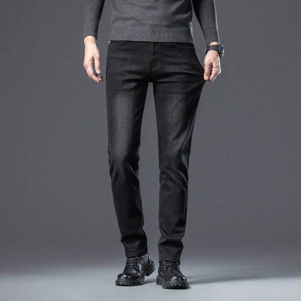 Fleece Padded Jeans Men's Straight Slim Elastic Thickening - Image 3