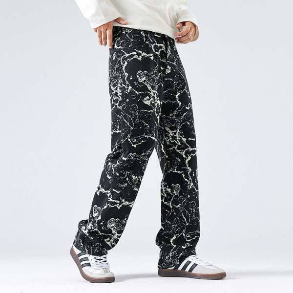 Men's Autumn And Winter High Street Loose Straight Fashion Brand Cowboy Trousers - Image 3